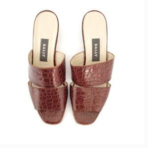 Bally Brown Croc-Embossed Sandals